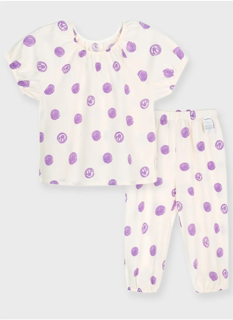 Balabala Kids Smiley Print Top + Sweatpants Set