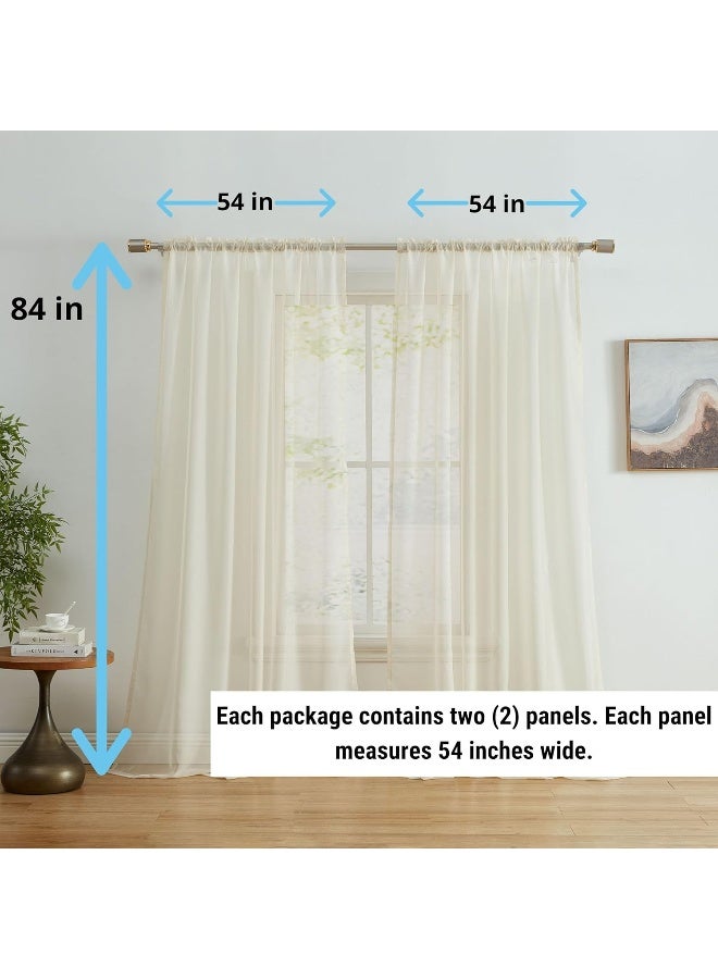 HLC.ME HLCME Beige Sheer Voile Window Treatment Rod Pocket Curtain Panels for Bedroom and Living Room 54 x 84 inches Long Set of 2 - Image 2