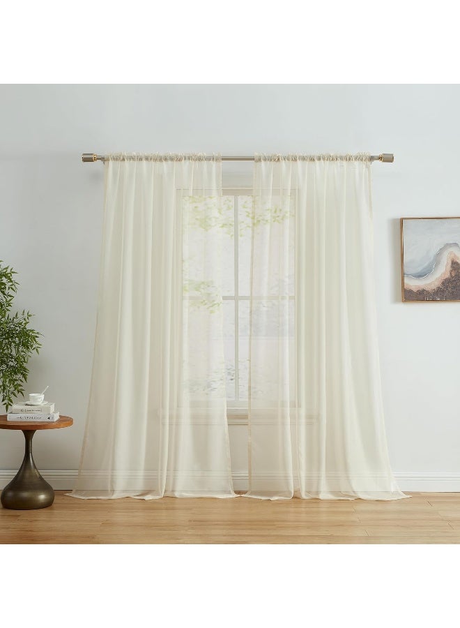 HLC.ME HLCME Beige Sheer Voile Window Treatment Rod Pocket Curtain Panels for Bedroom and Living Room 54 x 84 inches Long Set of 2 - Image 5