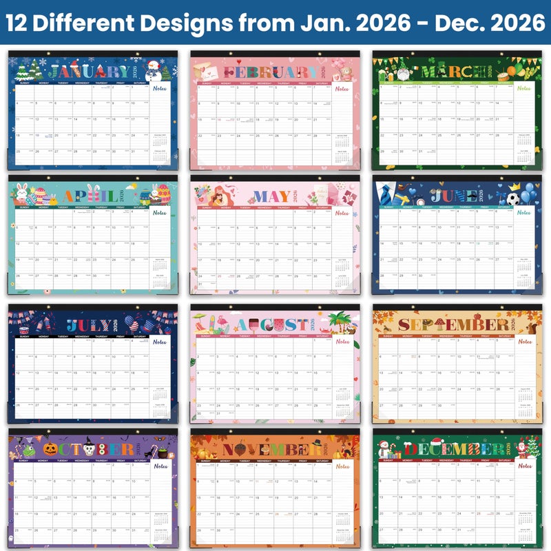 Coboll 2026 Desk Calendar - 2026 Calendar from January 2026 to December 2026, 12" x 17", 12 Monthly Desk Calendar with Protector Corner- Holiday Design - Image 4