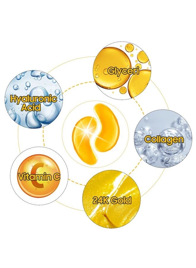 Collagen Powder Eye Mask 29 Pairs Gold Under Eye Gel Pads, Hyaluronic Acid Under Eye Mask Gel Patches for Puffy Eye Reducing Dark Circles, Eye Bags, Wrinkle, Refresh Your Eyes, Gold