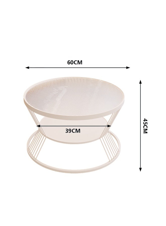 Generic Glass Coffee Table, Metal Frame Round Low Table with Glass Top and Open Shelf Storage for Living Room, Modern Center Table 2 Tier Sofa Side Table for Home Office, 60cm Dia, JJT-C (White)  - Image 2