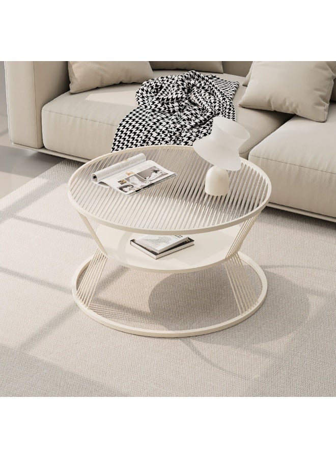 Generic Glass Coffee Table, Metal Frame Round Low Table with Glass Top and Open Shelf Storage for Living Room, Modern Center Table 2 Tier Sofa Side Table for Home Office, 60cm Dia, JJT-C (White)  - Image 3
