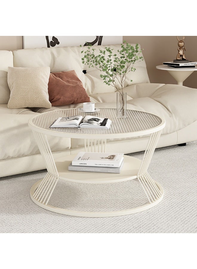 Generic Glass Coffee Table, Metal Frame Round Low Table with Glass Top and Open Shelf Storage for Living Room, Modern Center Table 2 Tier Sofa Side Table for Home Office, 60cm Dia, JJT-C (White)  - Image 4