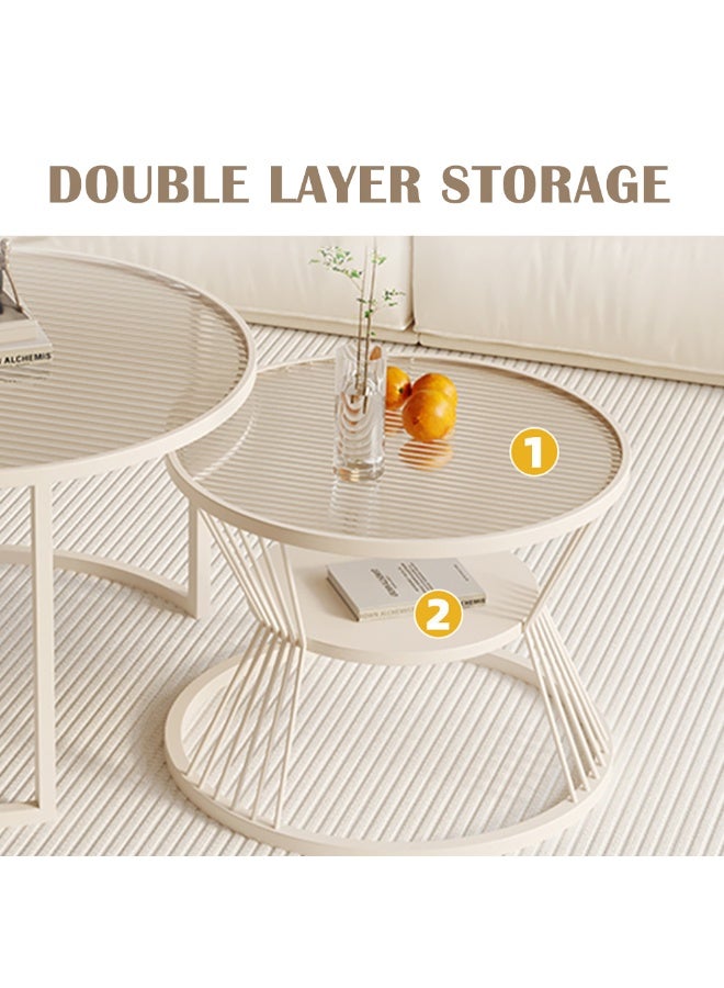 Generic Glass Coffee Table, Metal Frame Round Low Table with Glass Top and Open Shelf Storage for Living Room, Modern Center Table 2 Tier Sofa Side Table for Home Office, 60cm Dia, JJT-C (White)  - Image 5