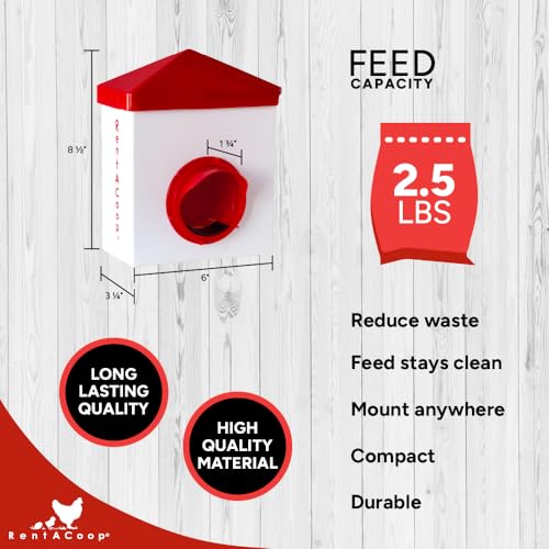 RentACoop Chick2Chicken 2.5lb BPA-Free Single-Port Feeder - Includes Anti-Roost Lid, Slider Port Cover, and Wire Bracket - Suitable for Quail, Pigeons, Doves, Chicks, and Adult Chickens - Image 2