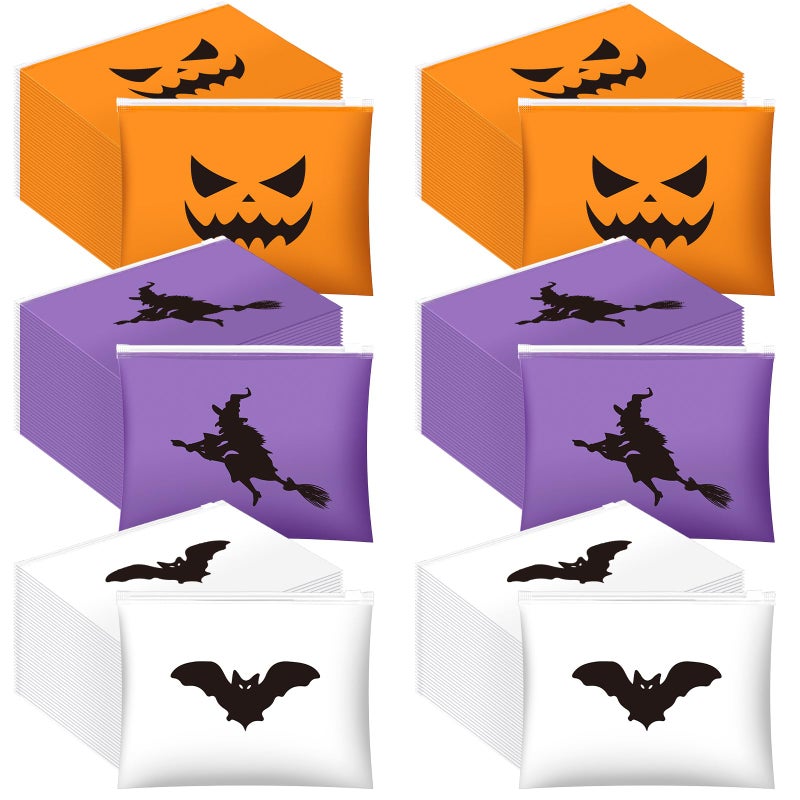 Mimorou 150 Pcs Halloween Treat Bags Bulk EVA Witch Bat Pumpkin Goodie Bag Travel Purse Pouch Toiletry Organizer with Zipper for Women Snacks Candy Gift Bags for Halloween Party Favors 3 Styles - Image 2