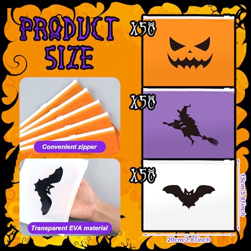 Mimorou 150 Pcs Halloween Treat Bags Bulk EVA Witch Bat Pumpkin Goodie Bag Travel Purse Pouch Toiletry Organizer with Zipper for Women Snacks Candy Gift Bags for Halloween Party Favors 3 Styles - Image 3