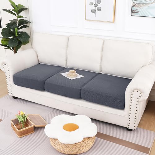 hyha Waterproof Couch Cushion Covers, Stretch Magic Sofa Covers Washable, Thick Jacquard Fabric, Waterproof Sofa Couch Covers for 3 Cushion Couch Sofa for Pets (3 Packs, Grey) - Image 2