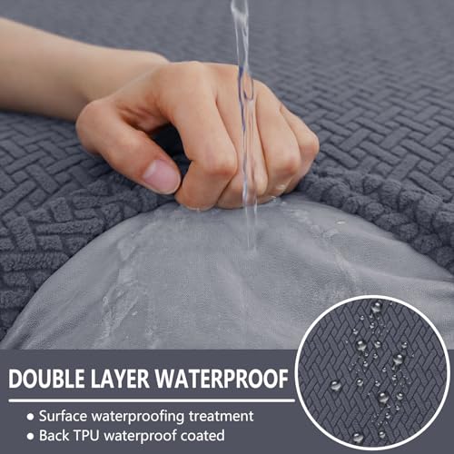 hyha Waterproof Couch Cushion Covers, Stretch Magic Sofa Covers Washable, Thick Jacquard Fabric, Waterproof Sofa Couch Covers for 3 Cushion Couch Sofa for Pets (3 Packs, Grey) - Image 4