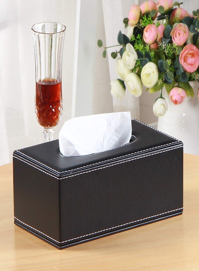 RHCSZ High-end Fashion PU Leather Tissue Box Holder Black with lid, Rectangular Napkin Facial Tissues Holder Dispenser,Home Office Car Tissue Box Cover Decorative Container with Magnetic Bottom (Black) - Image 4