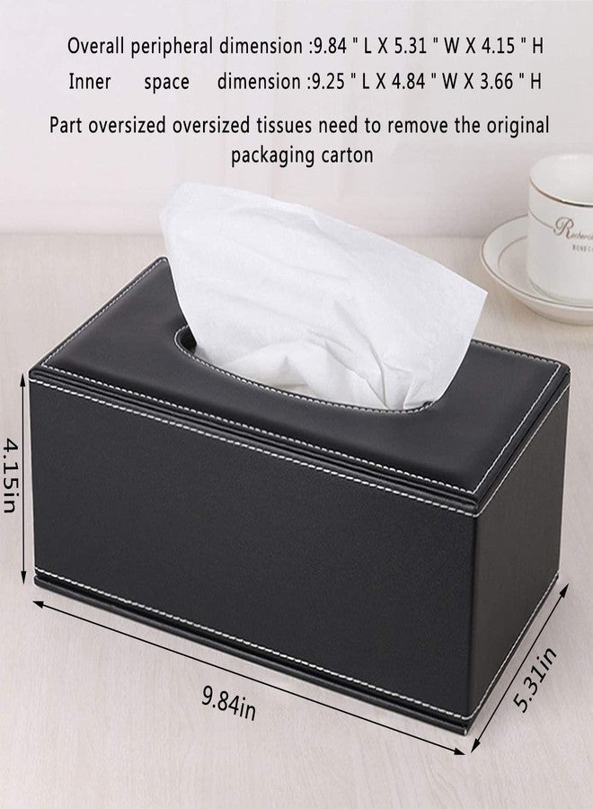 RHCSZ High-end Fashion PU Leather Tissue Box Holder Black with lid, Rectangular Napkin Facial Tissues Holder Dispenser,Home Office Car Tissue Box Cover Decorative Container with Magnetic Bottom (Black) - Image 3