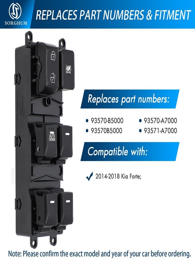 Sorghum Power Window Switch Driver Side - Master Window Switch Compatible with 2014-2018 Kia Forte 18 Pins Replace# 93570-B5000 93570B5000 93570-A7000 93571-A7000 - Image 4