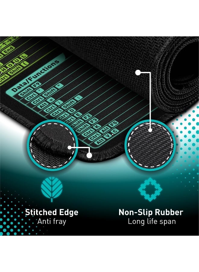 لوحة ماوس مفاتيح اختصار إكسل بحديقة لامعة - لوحة تعليمات كبيرة ممتدة XL للألعاب | لوحة ماوس للكمبيوتر والمكتب | حصيرة لوحة مفاتيح | حواف مخيطة غير قابلة للانزلاق - Image 2