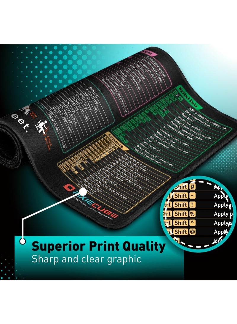 لوحة ماوس مفاتيح اختصار إكسل بحديقة لامعة - لوحة تعليمات كبيرة ممتدة XL للألعاب | لوحة ماوس للكمبيوتر والمكتب | حصيرة لوحة مفاتيح | حواف مخيطة غير قابلة للانزلاق - Image 5