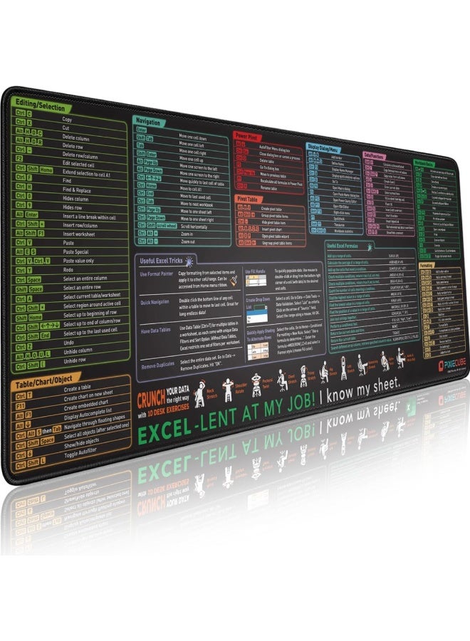 لوحة ماوس مفاتيح اختصار إكسل بحديقة لامعة - لوحة تعليمات كبيرة ممتدة XL للألعاب | لوحة ماوس للكمبيوتر والمكتب | حصيرة لوحة مفاتيح | حواف مخيطة غير قابلة للانزلاق - Image 1