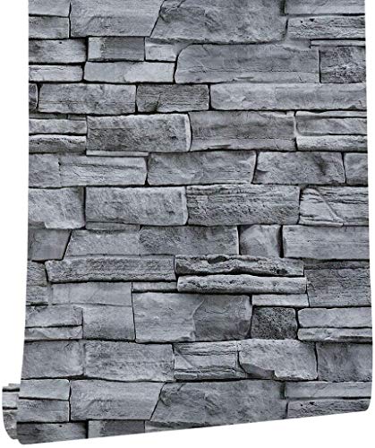 practicalWs Brick Wallpaper Peel and Stick Wallpaper 17.71" x 1003.9", Grey Faux Stone Rock Wallpaper, Removable Self Adhesive Contact Paper, Backsplash Decorative Wall Paper, Easy to Install - Image 1