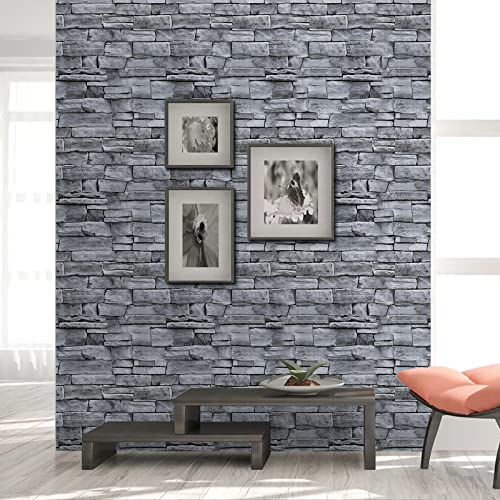 practicalWs Brick Wallpaper Peel and Stick Wallpaper 17.71" x 1003.9", Grey Faux Stone Rock Wallpaper, Removable Self Adhesive Contact Paper, Backsplash Decorative Wall Paper, Easy to Install - Image 4