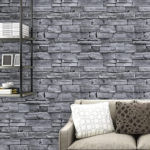 practicalWs Brick Wallpaper Peel and Stick Wallpaper 17.71" x 1003.9", Grey Faux Stone Rock Wallpaper, Removable Self Adhesive Contact Paper, Backsplash Decorative Wall Paper, Easy to Install - Image 2