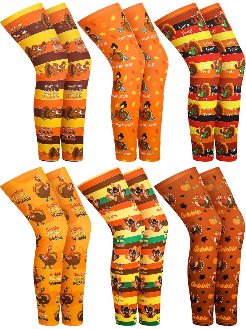 ShinyMatch 6 Pair Thanksgiving Turkey Trot Gear Sports Compression UV Turkey Trot Long Leg Sleeves for Running Unisex Sports Funny Holiday Accessories - Image 2