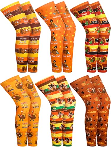 ShinyMatch 6 Pair Thanksgiving Turkey Trot Gear Sports Compression UV Turkey Trot Long Leg Sleeves for Running Unisex Sports Funny Holiday Accessories - Image 1