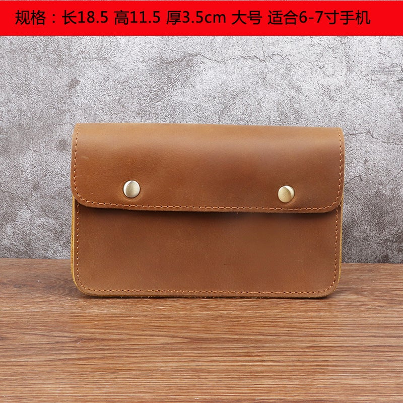 Crazy Horse Leather Men'S Mobile Phone Bag Waistband Portable Sports Site Work First Layer Cowhide Handmade Wallet - Image 1