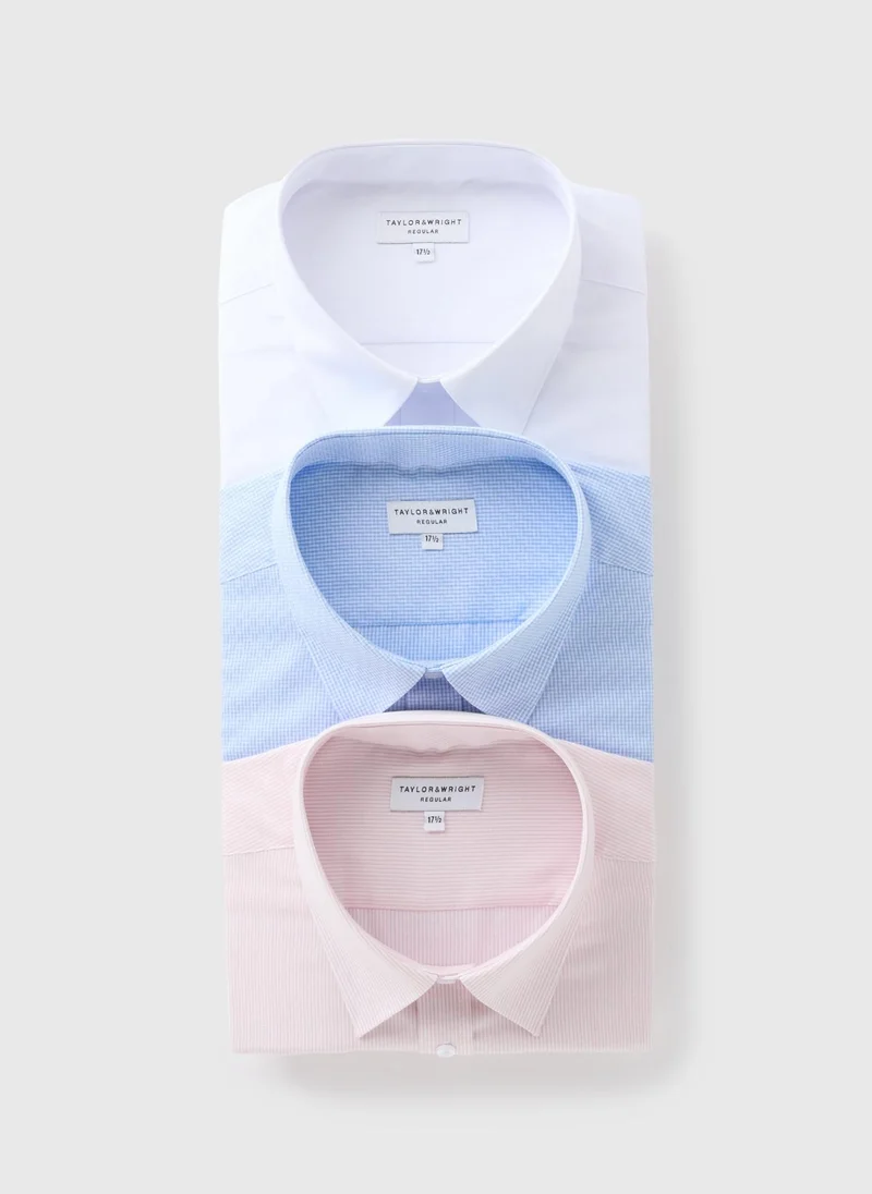 Matalan 3 Pack Taylor & Wright Multicolour Regular Fit Shirts