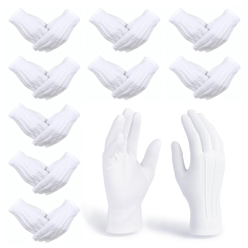 MoHern White Gloves Men  10 Pairs White Gloves Costume With High Elasticity  Wrinkle-Resistance  Tridimensional Stripe For Uniform - Image 1