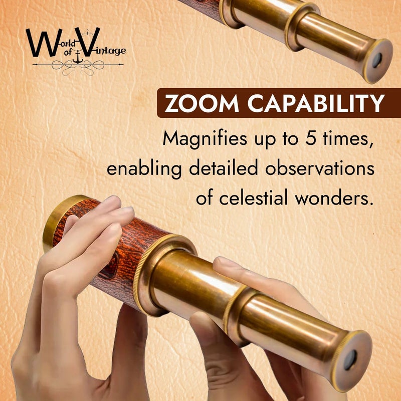 Generic Personalized 6Inch Brass Telescope with Leather Covering and Wooden Box 5X Zoom Customizable with Personal Message Ideal Gift for - Image 5
