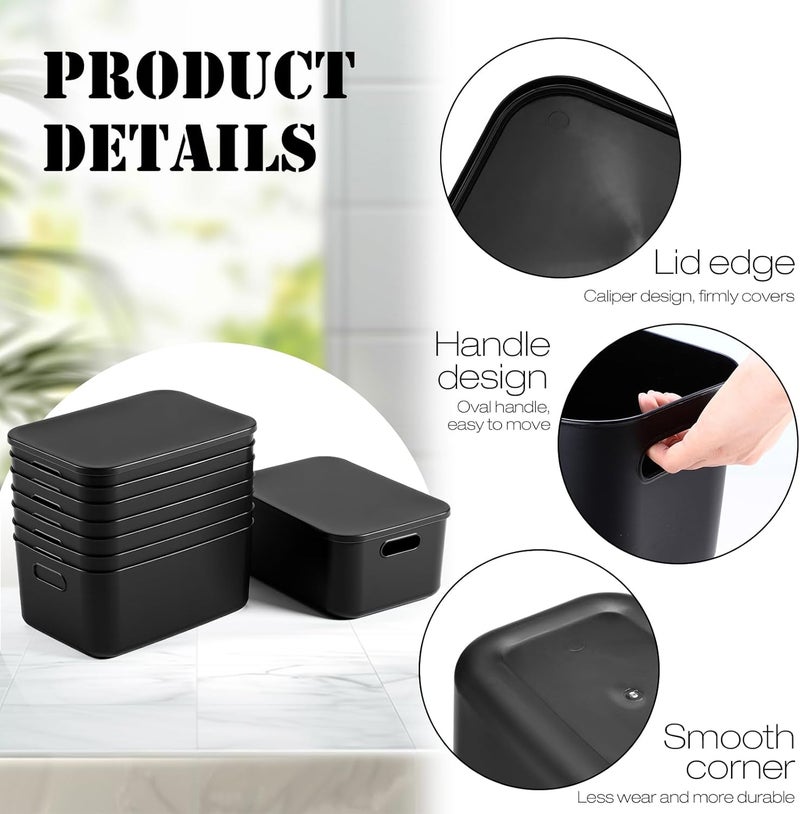 Hoolerry 8 Pieces Colorful Storage Bins with Lid, Plastic Storage Basket Organizing Container Stackable Box with Handle for Shelves Desktop Playroom Office(13.8 x 9.8 x 5.9 Inch,Black) - Image 3