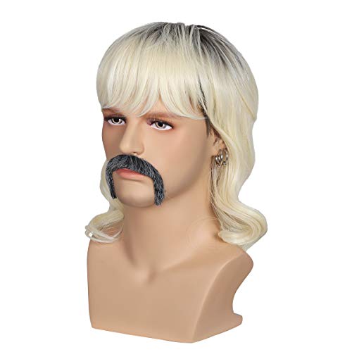 ColorGround Dark Root Wig with 6 Earrings and Mustache for Men - Image 4