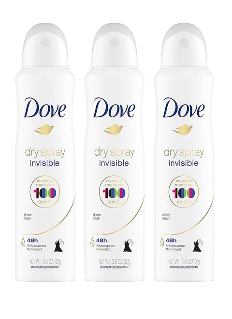 Dove Dry Spray Antiperspirant - Invisible - Sheer Fresh - Net Wt. 3.8 OZ (107 g) Per Can - Pack of 3 Cans