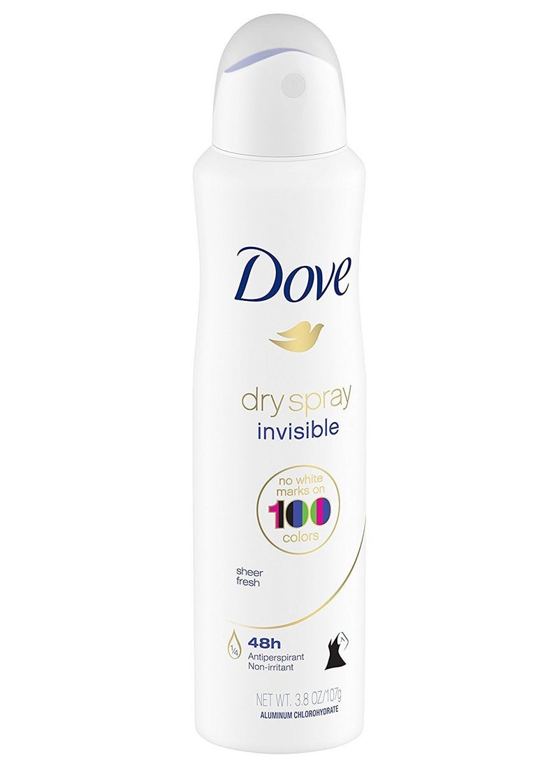 Dove Dry Spray Antiperspirant - Invisible - Sheer Fresh - Net Wt. 3.8 OZ (107 g) Per Can - Pack of 3 Cans