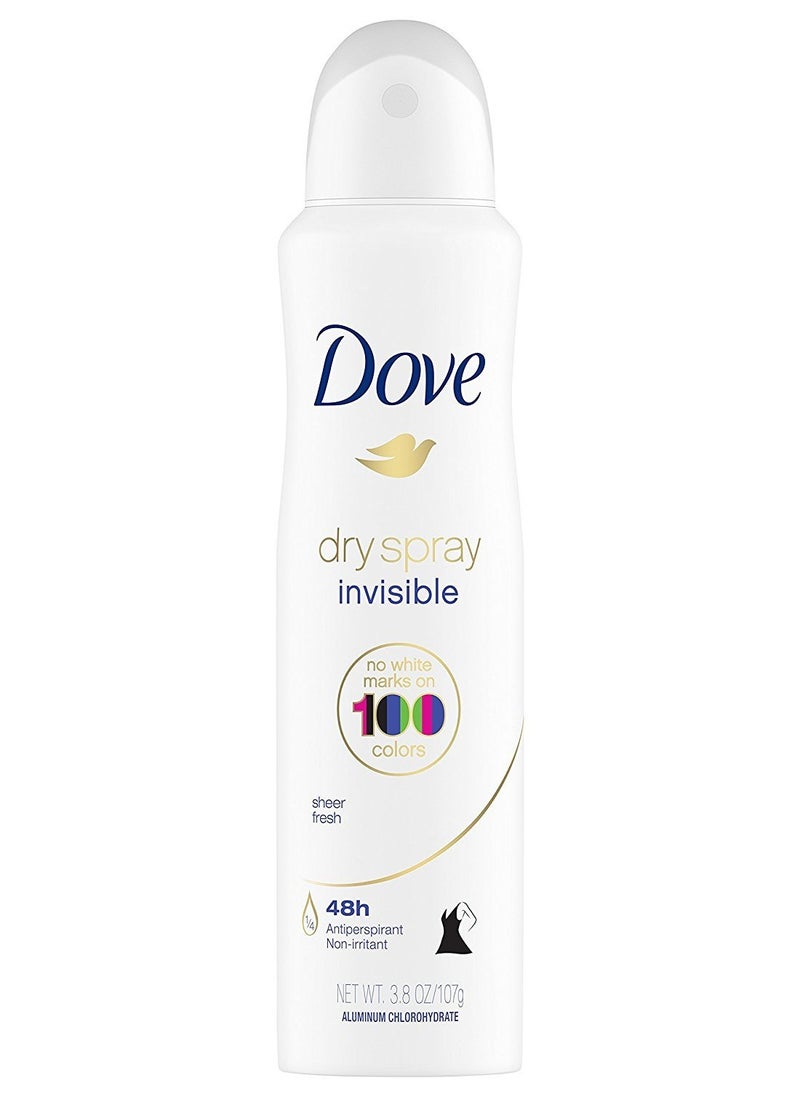 Dove Dry Spray Antiperspirant - Invisible - Sheer Fresh - Net Wt. 3.8 OZ (107 g) Per Can - Pack of 3 Cans