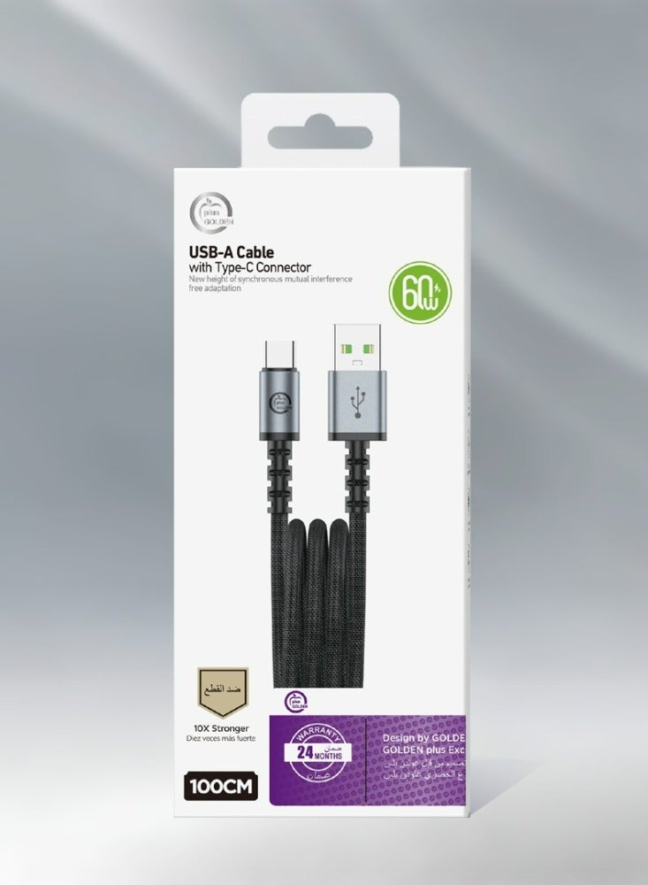 GOLDEN PLUS USB Type-C cable, anti-cut, Golden Plus brand, supports fast charging with 60W capacity - Image 2