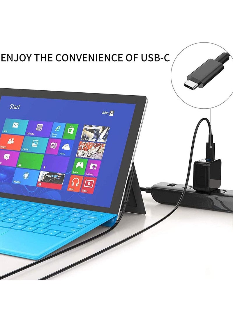 Y&D Nylon Braided Surface Connect to USB C Charging Cable, Compatible with Microsoft Pro 7/6/5/4/3 Go3/2/1 Laptop4/3/2/1, Must work 45W 15V3A USB-C Charger (Black, 6ft) - Image 2