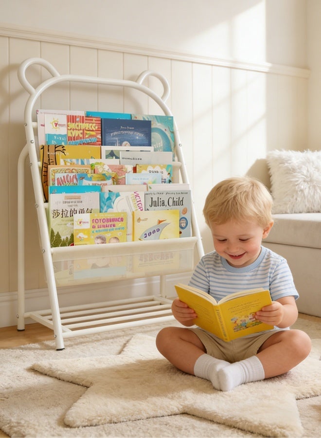 Forthcan Kids Book Storage Rack with Front-Facing Shelves, Metal Children Bookshelf Organizer, Cute Bear Design Book Display Stand for Kids Room or Playroom - Image 3
