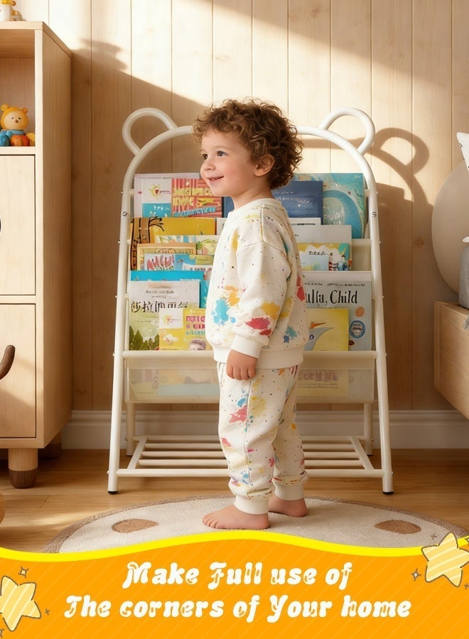 Forthcan Kids Book Storage Rack with Front-Facing Shelves, Metal Children Bookshelf Organizer, Cute Bear Design Book Display Stand for Kids Room or Playroom - Image 5