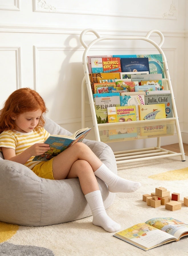 Forthcan Kids Book Storage Rack with Front-Facing Shelves, Metal Children Bookshelf Organizer, Cute Bear Design Book Display Stand for Kids Room or Playroom - Image 1