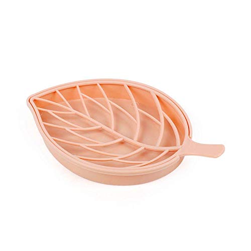 CONNECTWIDE CONNECTWIDE Beautiful Leaf Shape Double Layer Soap Dish Case Holder for Shower Waterfall Counter Top Size 10x 17 cm Baby Pink Set of 2  - Image 1