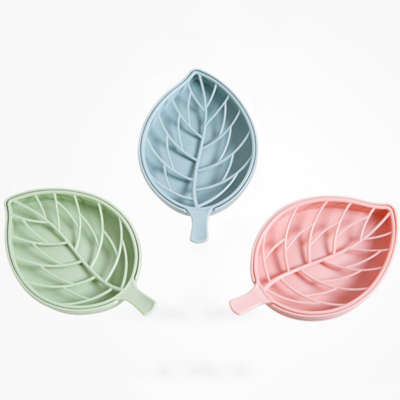 CONNECTWIDE CONNECTWIDE Beautiful Leaf Shape Double Layer Soap Dish Case Holder for Shower Waterfall Counter Top Size 10x 17 cm Baby Pink Set of 2  - Image 2