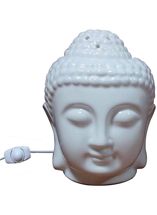 PeepalComm Peepalcomm Ceramic Electric Buddha Aroma Diffuser Home Fragrance Night Lamp Light with 2 Rose Aroma Oil of 10ml Each for Home Office Hotel Spa 10x10x14cm White  - Image 4