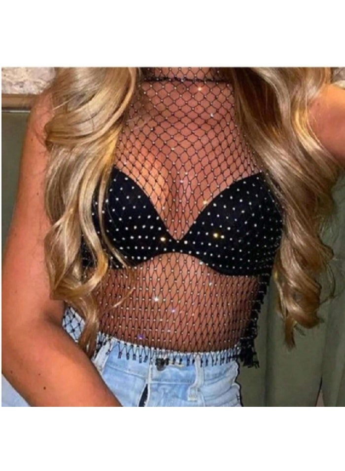 Shein Crystal Detail See-Through Mesh Braless Tank Top  - Image 2
