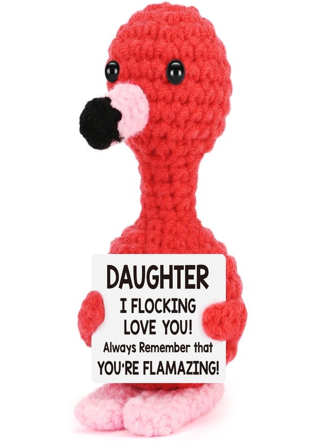 BdayPtion Funny Flamingo Daughter Easter Basket Essentials Stuffers for Teens Mothers Day Birthday Graduation Gifts for Daughter from Mom Dad I Love You Daughter Handmade Crochet Flamingo Desk Decor Present - Image 1