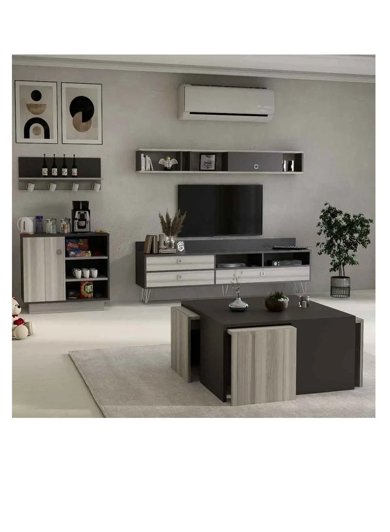 Stylish Home White and Grey Table Set with TV Stand - SH49 - Image 1
