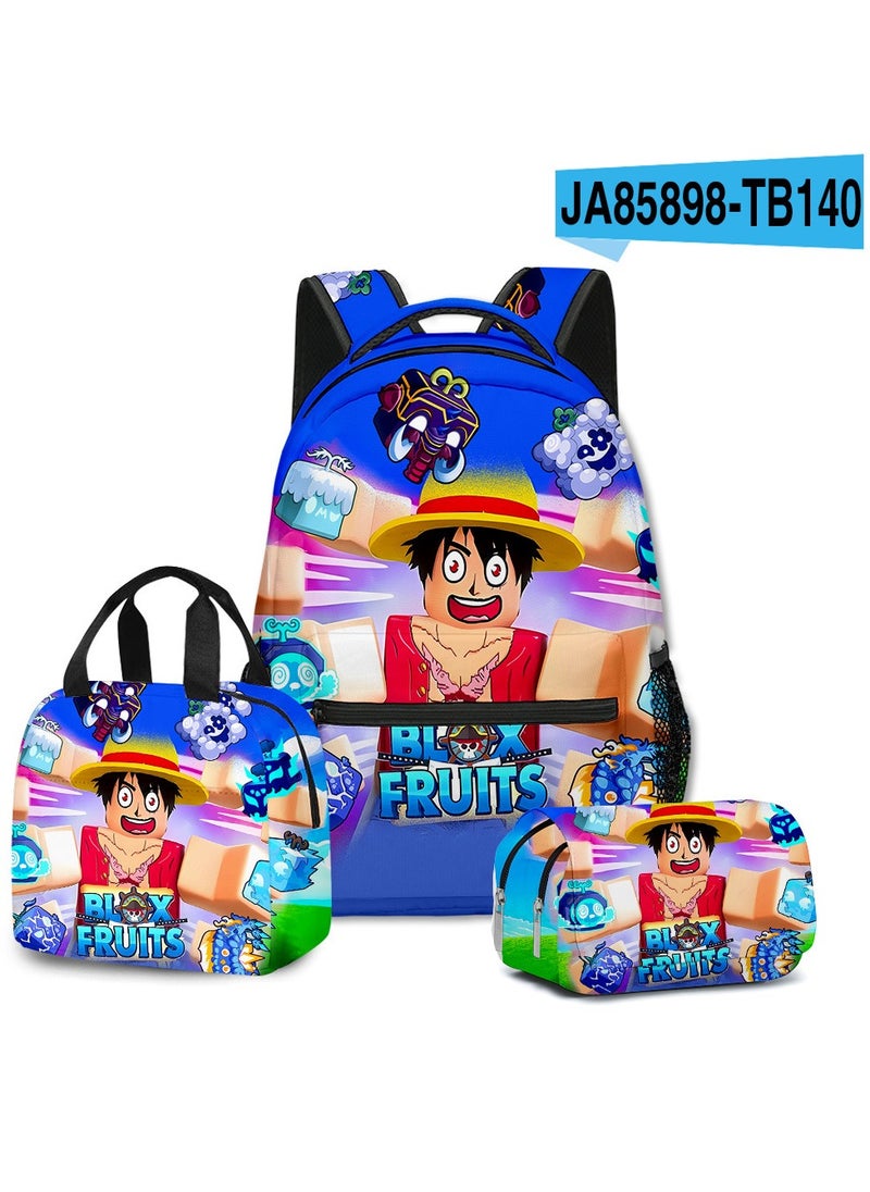 Blox Cartoon Backpack Three-piece Student School Bag 