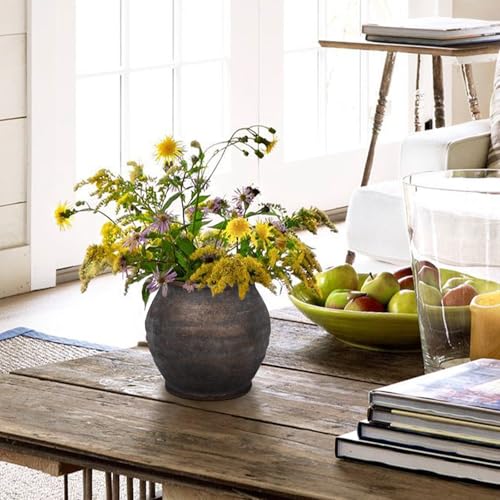 Briful 5.91'' Large Ceramic Rustic Vase Shabby Vintage Textured Vase, 4.72'' Wide Mouth Pampas Jar Vase Pottery for Fake Flowers Branches, Farmhouse Home Décor, Weddings Shelf Table Decor, Brown - Image 5