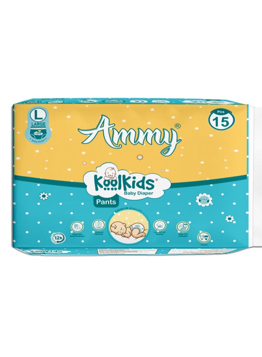 Ammy Koolkids Baby Pant Style Diapers Smart Pack Large - 15 Pieces