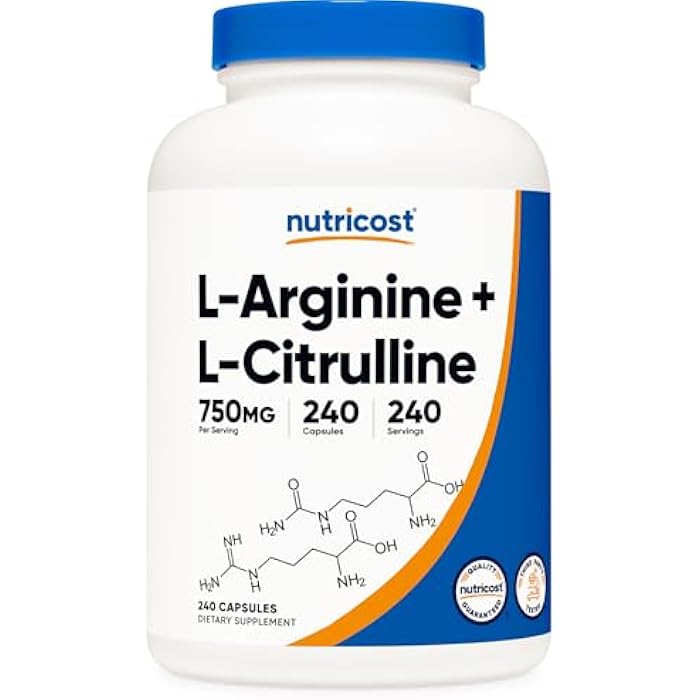 Nutricost L-Arginine L-Citrulline Complex 750mg, 240 Capsules - Non-GMO - Image 1