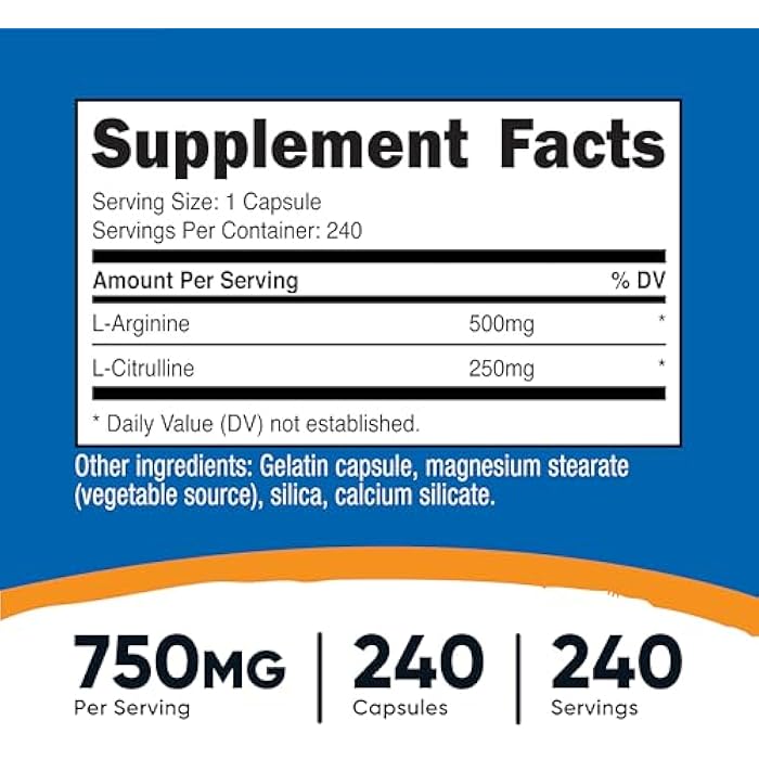 Nutricost L-Arginine L-Citrulline Complex 750mg, 240 Capsules - Non-GMO - Image 2